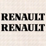 Closeup of Renault Truck Window Sticker, Bold Capital Text Logo