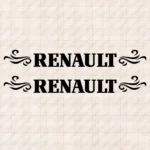 Closeup of Renault Truck Window Sticker, Bold Capital Text Logo with Wave Graphics