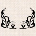 Closeup of Renault Truck Window Sticker, Classic Logo without Text with Vertical Tribal Graphics