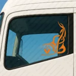Orange Renault Truck Window Sticker, Classic Logo without Text with Vertical Tribal Graphics