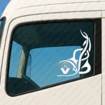 White Renault Truck Window Sticker, Classic Logo without Text with Vertical Tribal Graphics