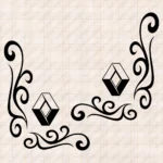 Closeup of Renault Truck Window Sticker, Big Classic Logo without Text with Flowing Swirl Graphics