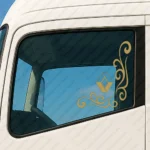 Gold Renault Truck Window Sticker, Big Classic Logo without Text with Flowing Swirl Graphics