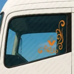 Orange Renault Truck Window Sticker, Big Classic Logo without Text with Flowing Swirl Graphics