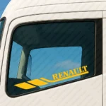 Yellow Renault Truck Window Sticker, Classic Bold Text Logo with Geometric Graphic