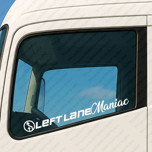 White Left Lane Maniac Truck Window Sticker