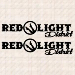 Closeup of Red Light District Truck Window Sticker