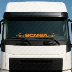 Orange Scania Truck Windshield Sticker, Bold Text Logo with Flourish Graphics