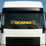 Yellow Scania Truck Windshield Sticker, Bold Text Logo with Griffin Heads