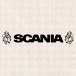 Closeup of Scania Truck Windshield Sticker, Bold Text Logo with Modern Griffins