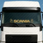Gold Scania Truck Windshield Sticker, Bold Text Logo with Modern Griffins