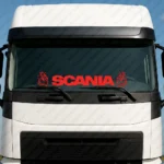 Red Scania Truck Windshield Sticker, Bold Text Logo with Modern Griffins