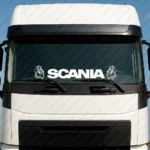 White Scania Truck Windshield Sticker, Bold Text Logo with Modern Griffins