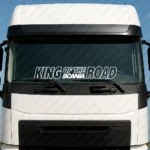 White Scania Truck Windshield Sticker, King of the Road Outline with Bold Text Logo