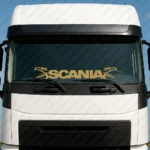 Gold Scania Truck Windshield Sticker, Bold Text Logo with Angry Griffins
