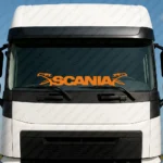 Orange Scania Truck Windshield Sticker, Bold Text Logo with Angry Griffins