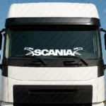 White Scania Truck Windshield Sticker, Bold Text Logo with Angry Griffins
