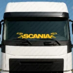 Yellow Scania Truck Windshield Sticker, Bold Text Logo with Angry Griffins