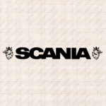 Closeup of Scania Truck Windshield Sticker, Bold Text Logo with Griffins