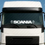 White Scania Truck Windshield Sticker, Bold Text Logo with Griffins