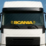 Yellow Scania Truck Windshield Sticker, Bold Text Logo with Griffins