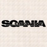 Closeup of Scania Truck Windshield Sticker, Big Text Logo with Streamline