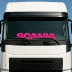 Fuchsia Scania Truck Windshield Sticker, Big Text Logo with Streamline