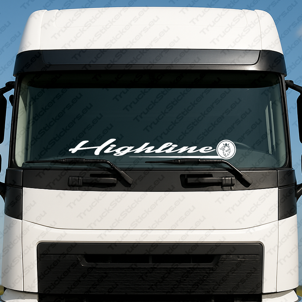 windshield-sticker-for-trucks-90261-1-white White Scania Truck Windshield Sticker, Highline with Griffin in Circle