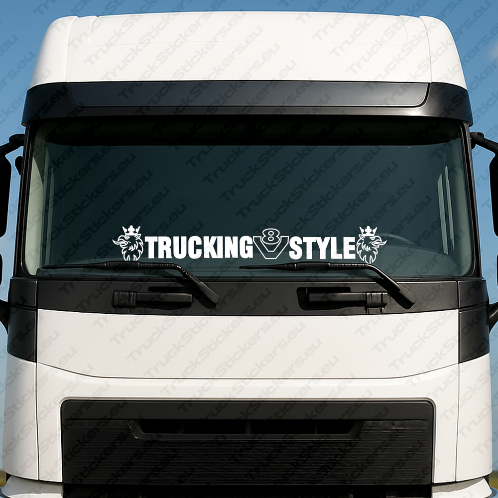 windshield-sticker-for-trucks-90267-1-white White Scania Truck Windshield Sticker Trucking V8 Style with Griffins