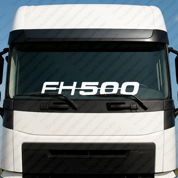 White Volvo Truck Windshield Sticker, Bold FH500 Logo