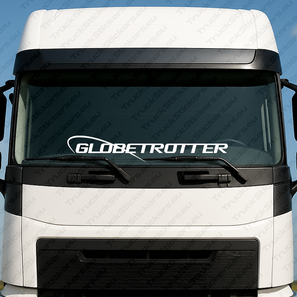 windshield-sticker-for-trucks-90420-1-white White Volvo Truck Windshield Sticker, Globetrotter Classic Logo