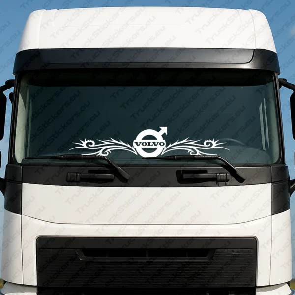White Volvo Truck Windshield Sticker, Bold Classic Logo with Dynamic Wave Graphics