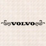 Closeup of Volvo Truck Windshield Sticker, Bold Text Logo with Flourish Lines