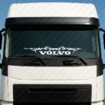 White Volvo Truck Windshield Sticker, Text Logo with Abstract Graphics