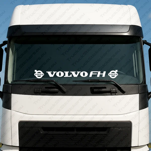 White Volvo Truck Windshield Sticker, FH with Text and Classic Logos