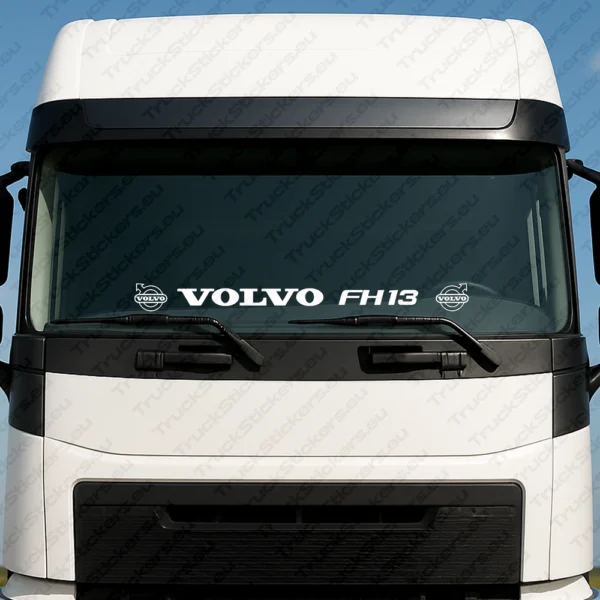White Volvo Truck Windshield Sticker, FH13 with Text and Classic Logos