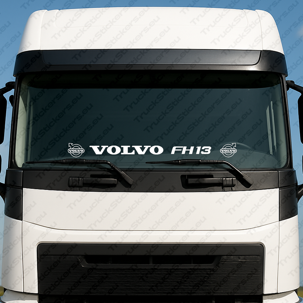 windshield-sticker-for-trucks-90448-1-white White Volvo Truck Windshield Sticker, FH13 with Text and Classic Logos