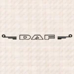 Closeup of Daf Truck Windshield Sticker, Text Logo Outline with Lines