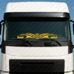 Yellow Daf Truck Windshield Sticker, Text and Classic Logo with Graphics