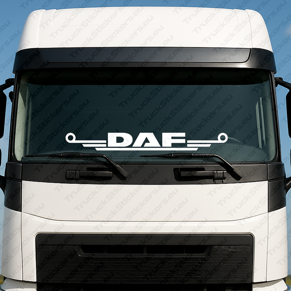 White Daf Truck Windshield Sticker, Modern Wide Version of Logo