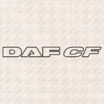 Closeup of Daf Truck Windshield Sticker, CF with Text Logo Outline