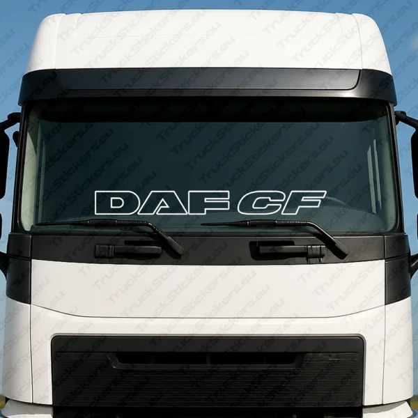 White Daf Truck Windshield Sticker, CF with Text Logo Outline