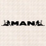 Closeup of Man Truck Windshield Sticker, Classic Logo with Women Holding a Trident