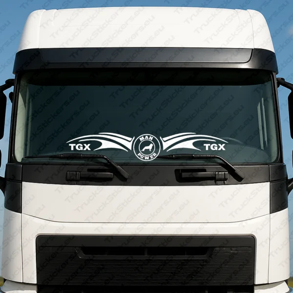 White Man Truck Windshield Sticker, Power with TGX Logos and Lion