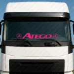 Fuchsia Mercedes Truck Windshield Sticker, Atego with Classic Logos