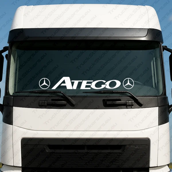 White Mercedes Truck Windshield Sticker, Atego with Classic Logos