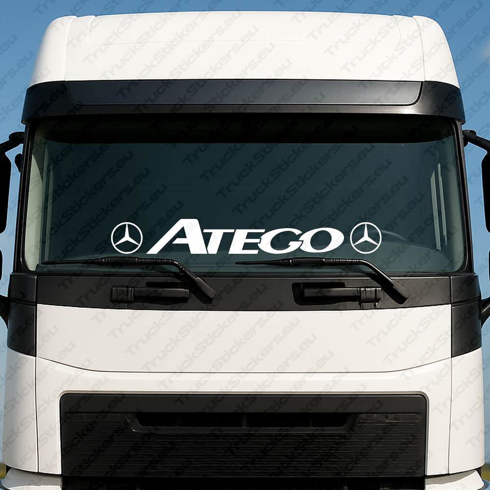 windshield-sticker-for-trucks-90705-1-white White Mercedes Truck Windshield Sticker, Atego with Classic Logos