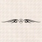 Closeup of Mercedes Truck Windshield Sticker, Classic Logo with Flourish Graphics