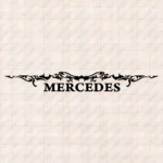 Closeup of Mercedes Truck Windshield Sticker, Text Logo with Abstract Graphic on Top