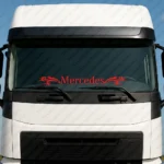 Red Mercedes Truck Windshield Sticker, Text Logo with Dynamic Wave Graphics